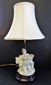 Naples Bruno Merli Porcelain Figural Lamp & Silk Shade