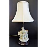 Naples Bruno Merli Porcelain Figural Lamp & Silk Shade