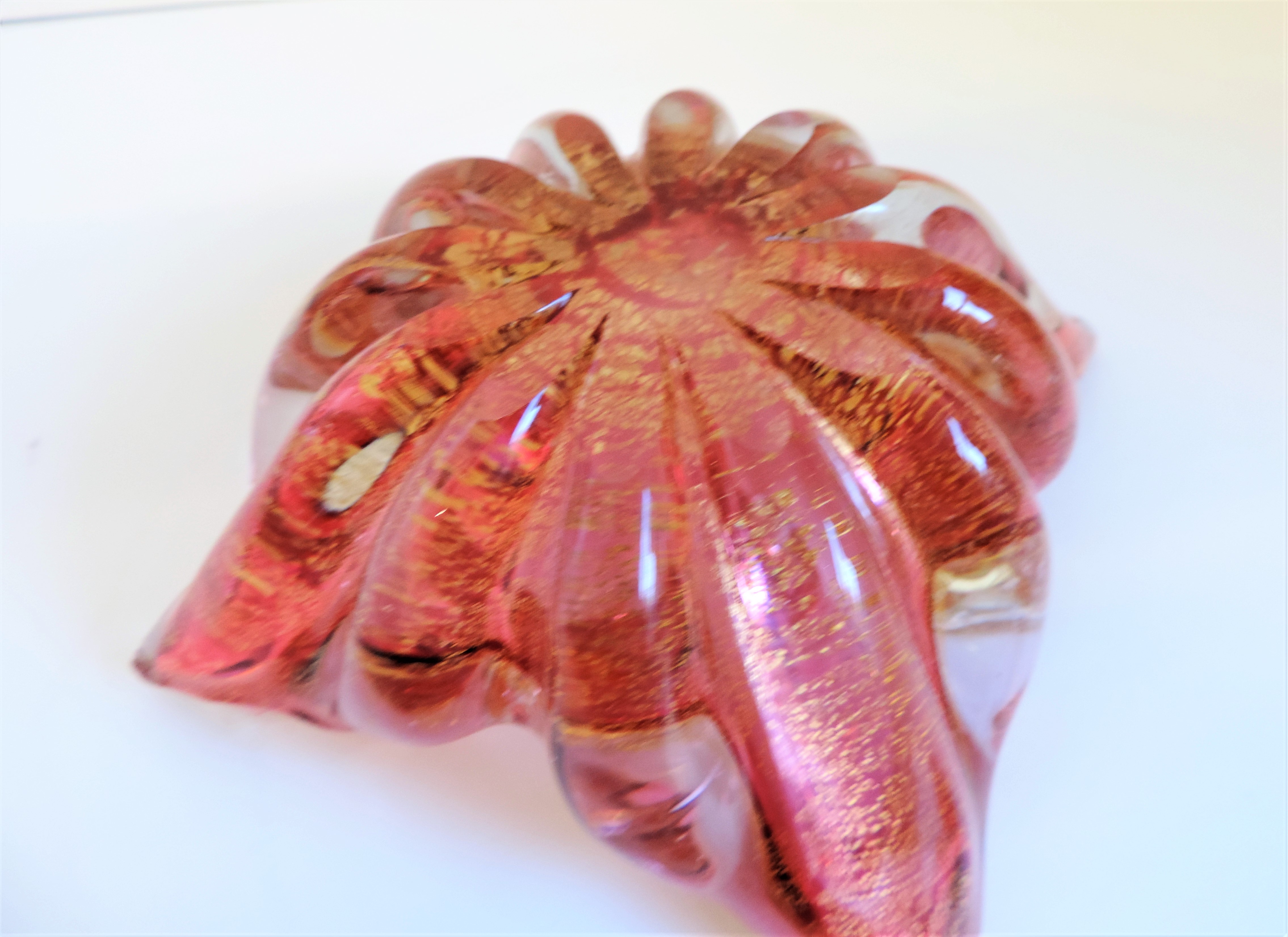 Vintage Barovier Toso Murano Red Gold Flecks Italian Art Glass Bowl - Image 9 of 9