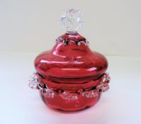 Antique Cranberry Glass Lidded Trinket Dish