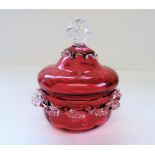 Antique Cranberry Glass Lidded Trinket Dish