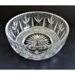 Large Antique Edwardian Engraved Crystal Bowl