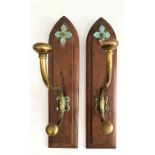 Pair of Church Brass Coat Hooks on Wooden Plinth