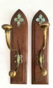 Pair of Church Brass Coat Hooks on Wooden Plinth