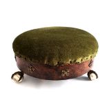 Victorian Felt Covered Round Foot Stool on Claw & Ball Feet