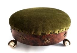 Victorian Felt Covered Round Foot Stool on Claw & Ball Feet