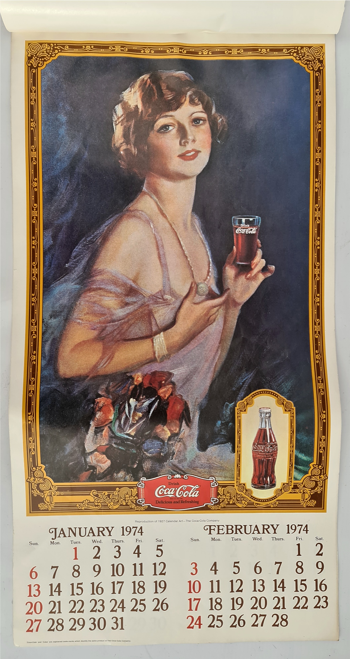 Vintage 1974 Coca Cola Wall Calendar