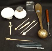 Parcel Vintage Items Bone Carved Cocktail Sticks Ceramic Door Handles Brass Shoe Horn