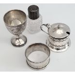 Antique Parcel of Sterling Silver Includes Mustard Pot Napkin Ring Trophy etc