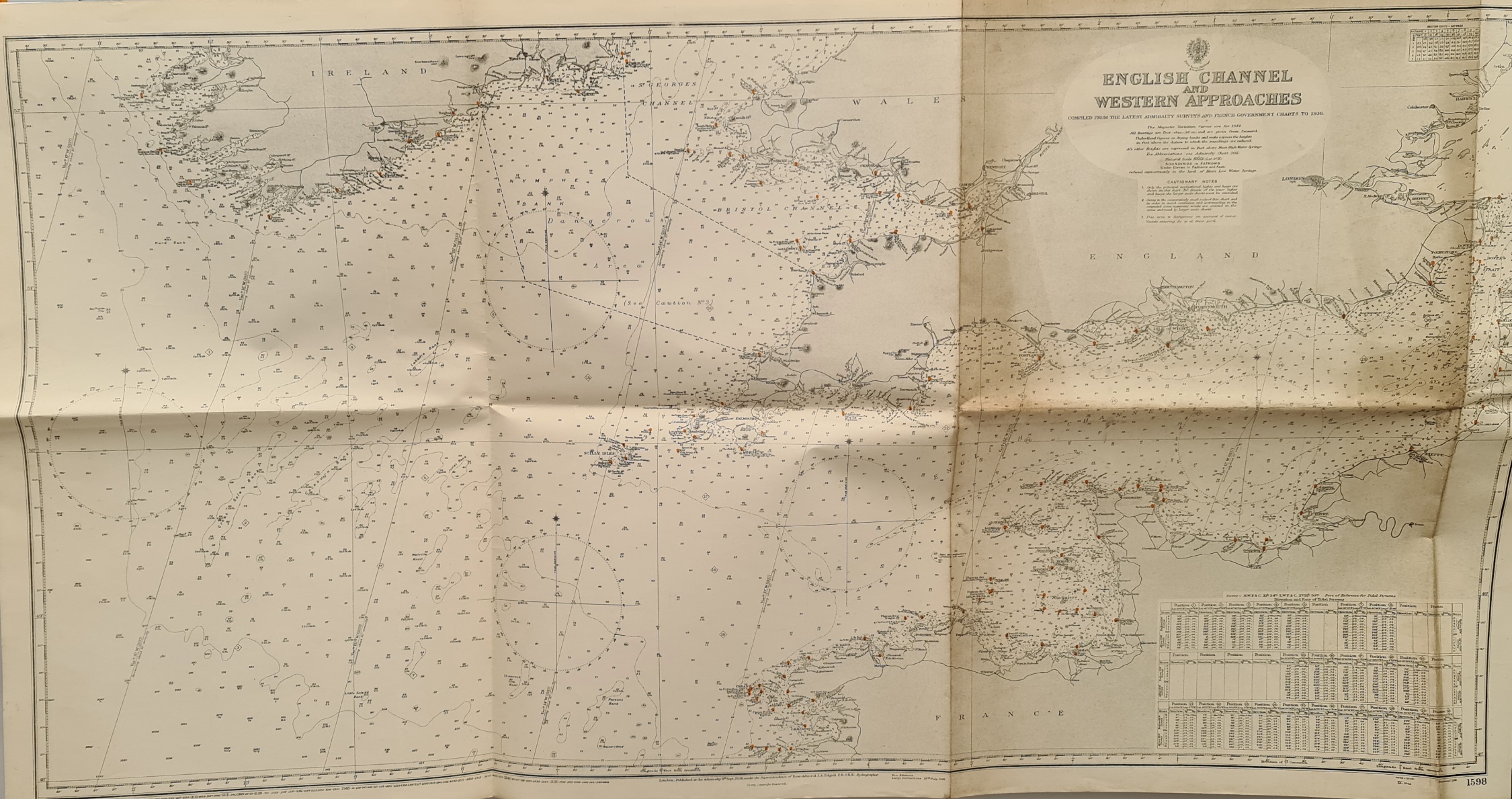 WWII Military British Naval English Channel & Western Approaches Map - Image 2 of 6