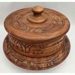 Vintage Far East Lazy Susan Carved Wood Covered Cheese Board