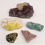 Collectable 5 x Geological Rock Samples Includes Amethyst & Ryolite