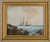 Antique Art Oil On Board Cornish Wreck Scene Bude Framed