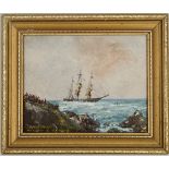 Antique Art Oil On Board Cornish Wreck Scene Bude Framed