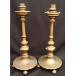 Antique Pair Converted Brass Candlestick Table Lamps