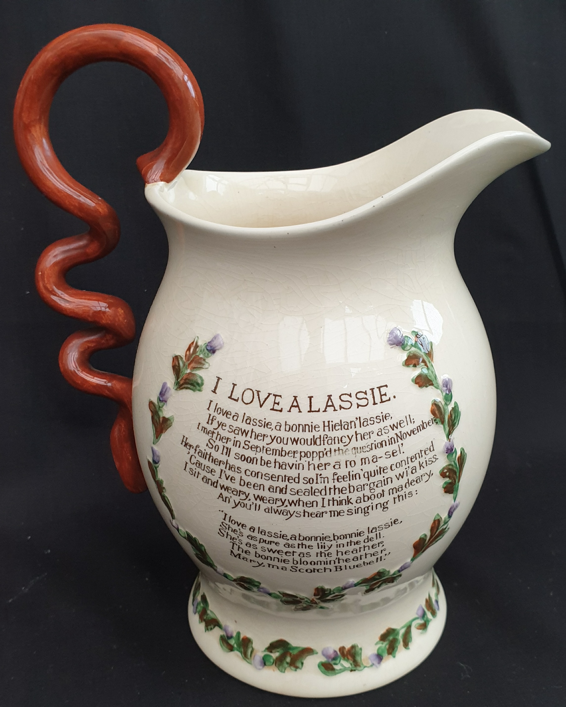 Antique Crown Devon Fielding Large Musical Water Jug I Love A Lassie - Image 2 of 3