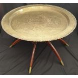 Vintage 1960's Chinese Spider Leg Table With Brass Tray Top