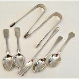 Antique Parcel of Georgian & Victorian Sterling Silver Tea Spoons Sugar Nips etc