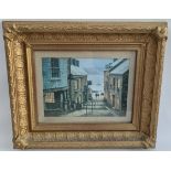 Vintage Framed Print Cornish Street & Harbour Scene