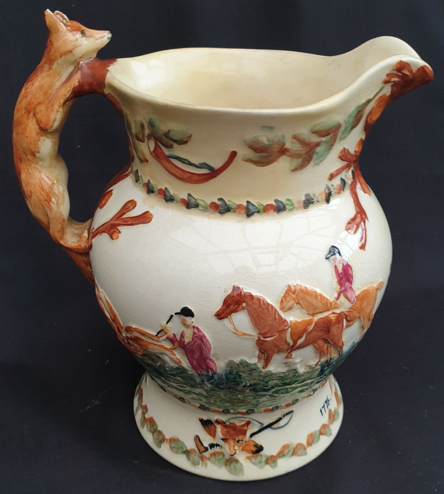 Antique Crown Devon Fielding Large Fox Handle Musical Water Jug John Peel - Image 3 of 4