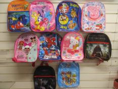 10Pcs Assorted Kids Design Character Backpacks ,From A Mix Of Disney , Marvel , F