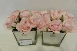 2 x Peony Artificial Roses in Mirror Cube Large Pink/Mirror 12cm x 12cm (K1)