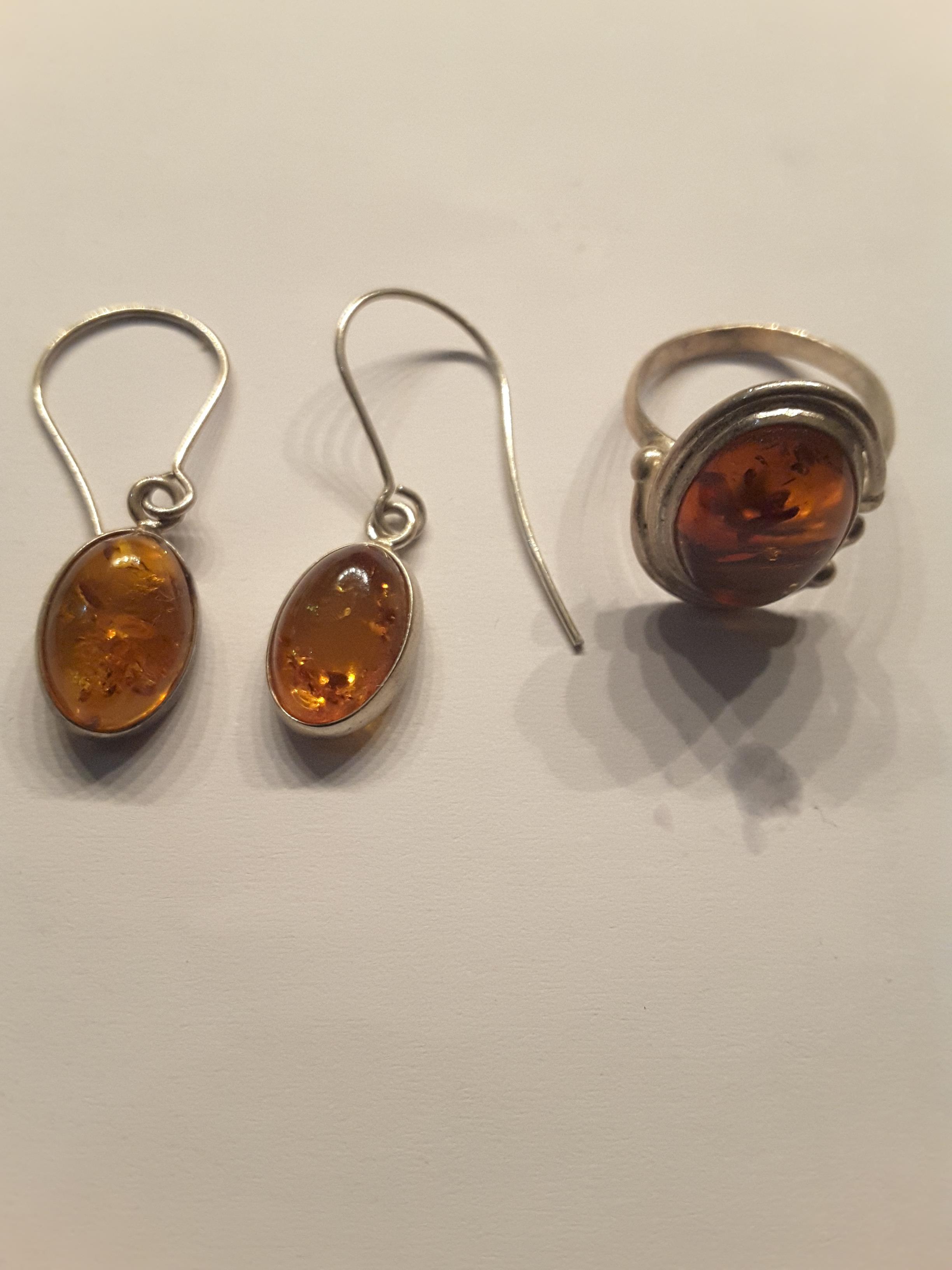 Silver Amber Ring & Earring Set - Image 5 of 5