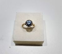 Gold Blue & White Topaz Cluster Ring