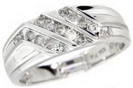 10Ct White Gold Diamond Diagonal Half Hoop Ring