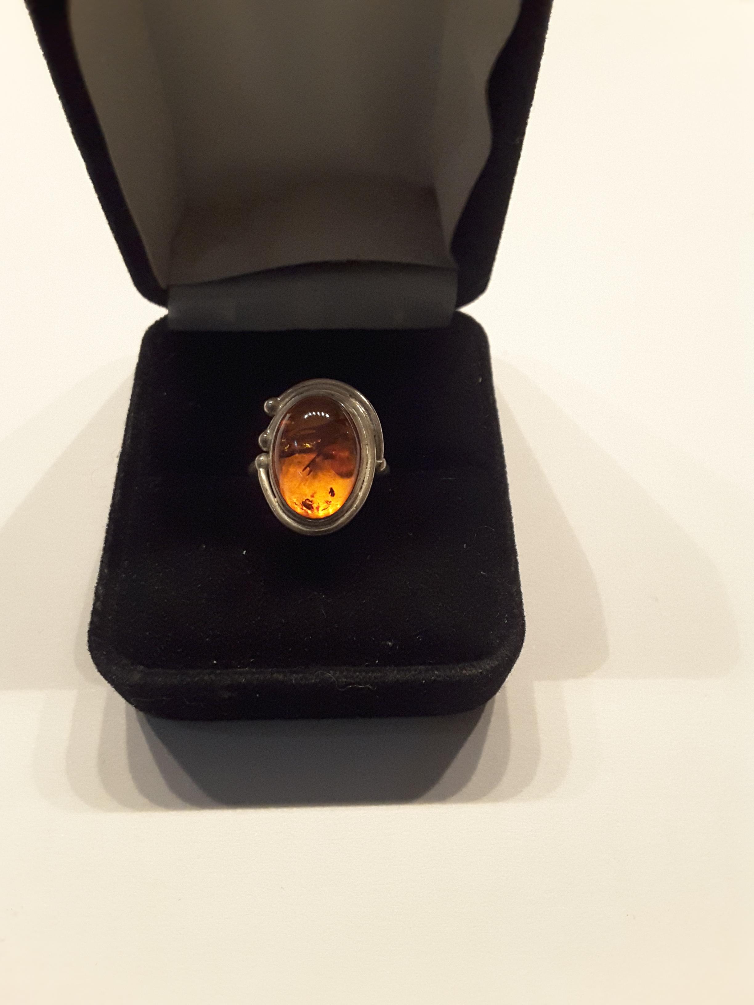 Silver Amber Ring & Earring Set - Image 3 of 5