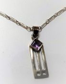 Sterling Silver Charles Rennie Macintosh Amethyst Pendant Necklace