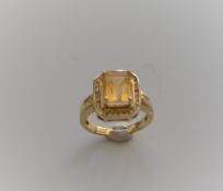 Octagonal Citrine & Diamond Ring