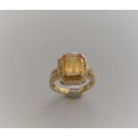 Octagonal Citrine & Diamond Ring