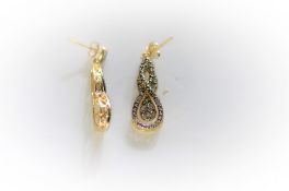 A Pair Of Gold Plated Silver & Diamond Pendant Earrings