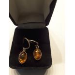 Silver Amber Ring & Earring Set