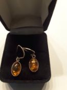 Silver Amber Ring & Earring Set