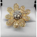 18Ct Yellow & White Gold Floral Design Diamond Ring