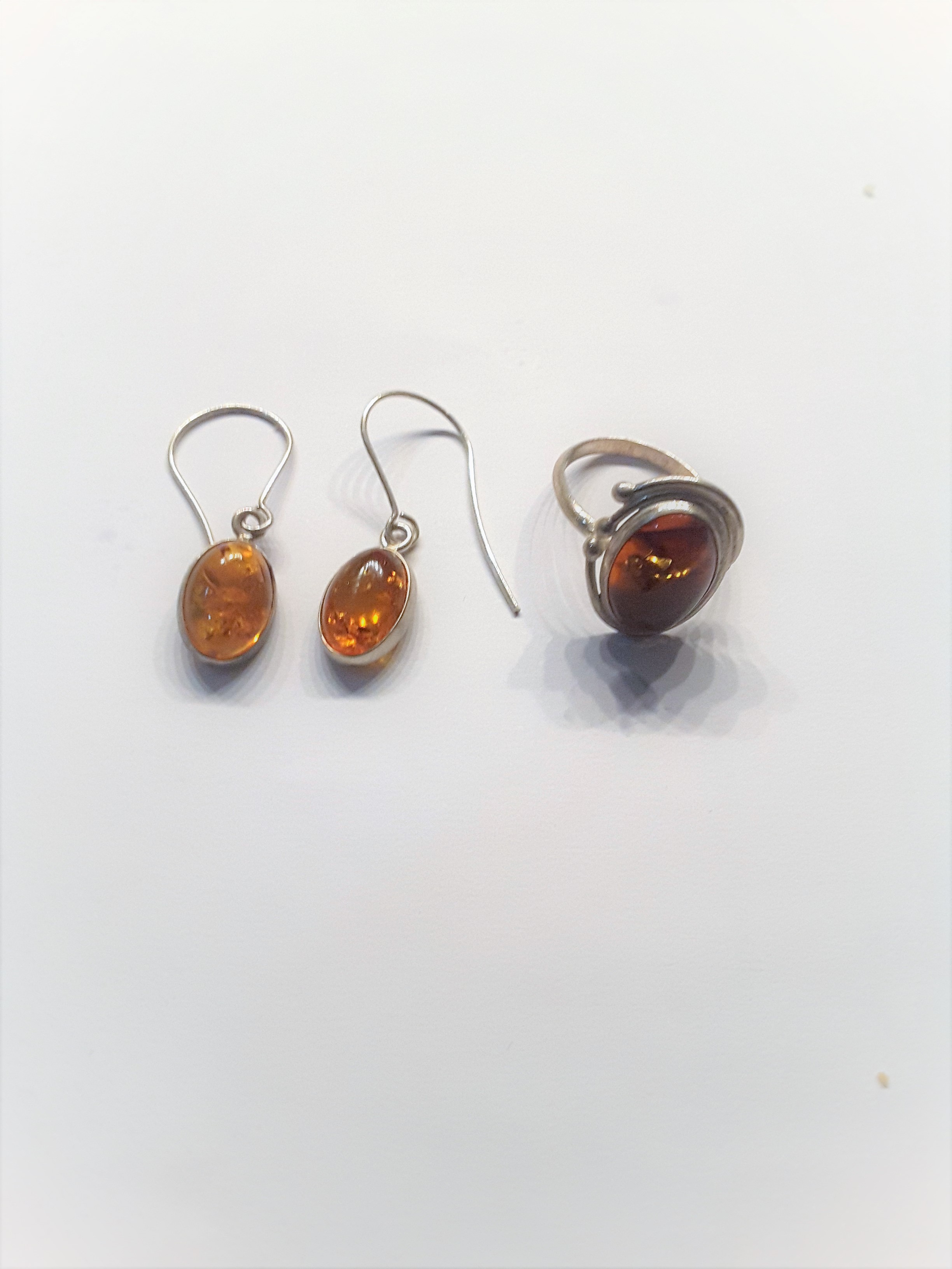 Silver Amber Ring & Earring Set - Image 2 of 5