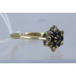 9Ct Yellow Gold Diamond & Sapphire Cluster Ring