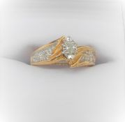 10Ct Yellow & White Gold Single Stone Diamond Crossover Ring