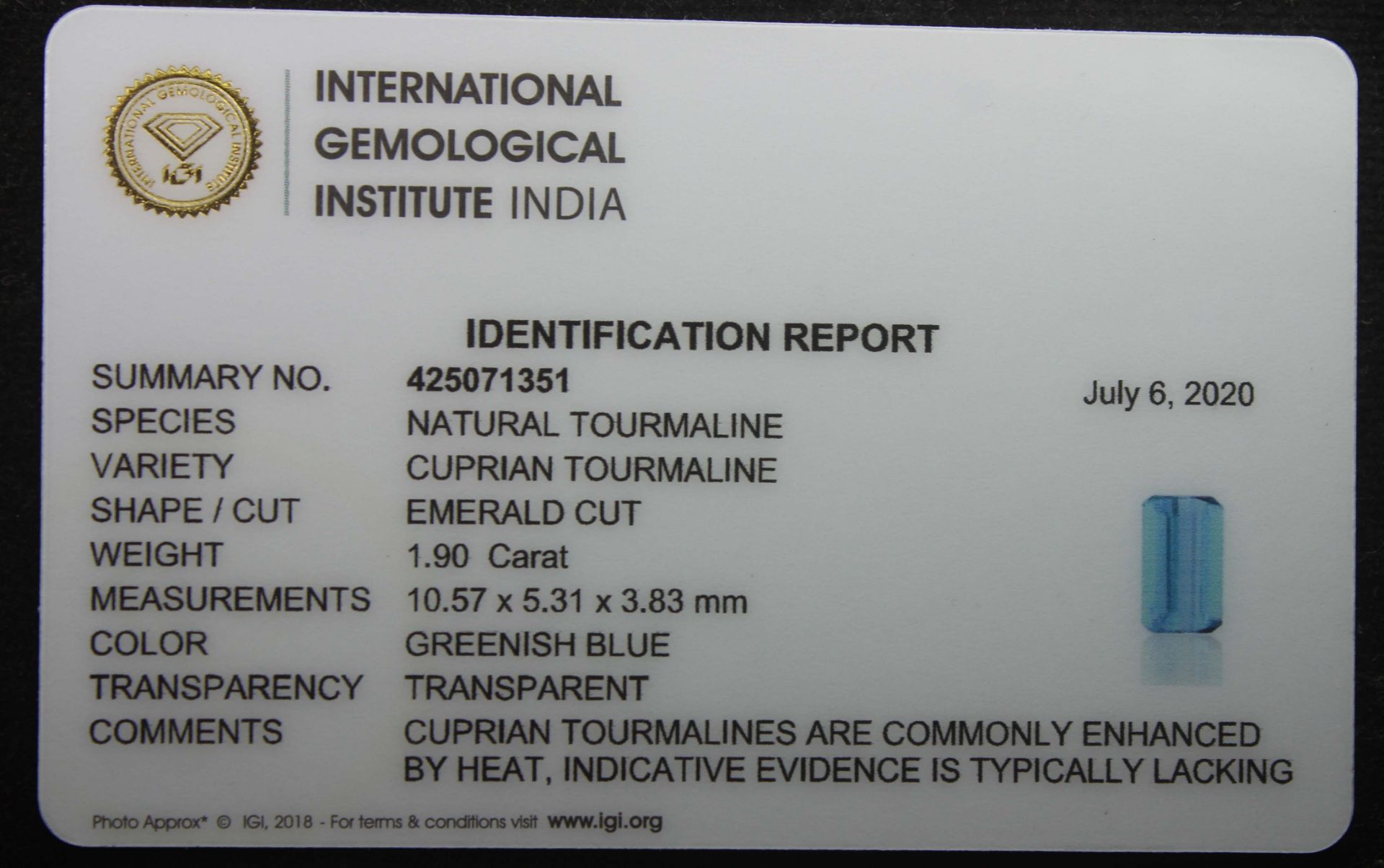 Greenish Blue Tourmaline, 1.90 Ct - Image 5 of 5