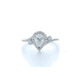 18ct White Gold Pear Shape Halo Diamond Ring 0.76 (0.51) Carats