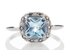 9ct White Gold Diamond And Blue Topaz Ring