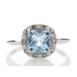 9ct White Gold Diamond And Blue Topaz Ring