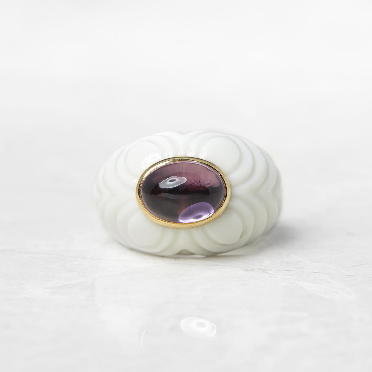 Bulgari 18k Yellow Gold & Porcelain Amethyst Chandra Cocktail Ring