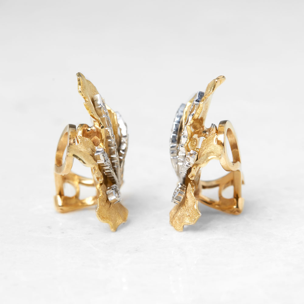 Buccellati 18k Yellow Gold Diamond Leaf Design Clip On Earrings - Image 7 of 8