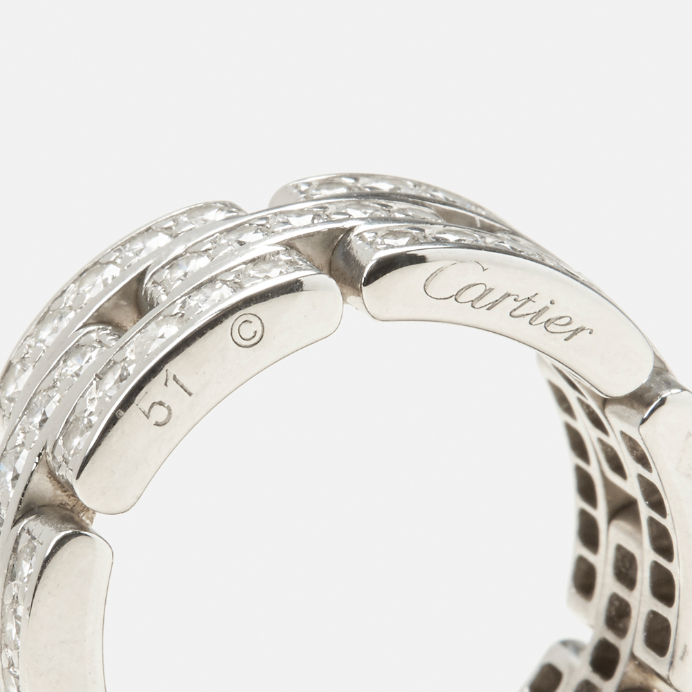 Cartier 18k White Gold Diamond Maillon Band Ring - Image 4 of 9