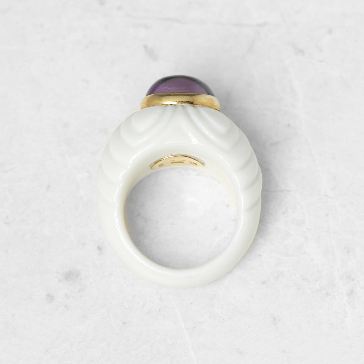 Bulgari 18k Yellow Gold & Porcelain Amethyst Chandra Cocktail Ring - Image 5 of 7