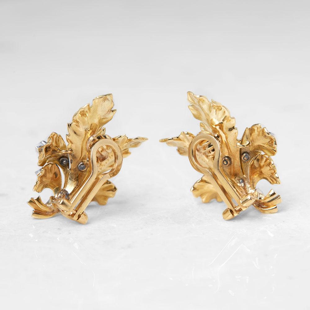 Buccellati 18k Yellow Gold Diamond Leaf Design Clip On Earrings - Image 6 of 8