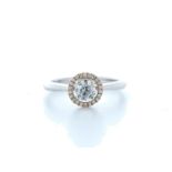 18ct White Gold Single Stone With Halo Setting Ring 0.52 (0.42) Carats